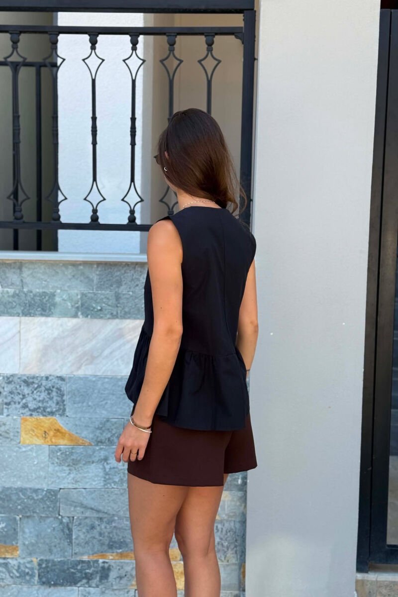 ONE COLOR V NECK SIMPLE WOMEN TANK TOP BLACK/ E ZEZE - 6