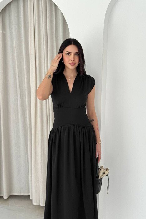 ONE COLOR V NECK SLEEVELESS WOMAN DRESS BLACK/ E ZEZE - 2