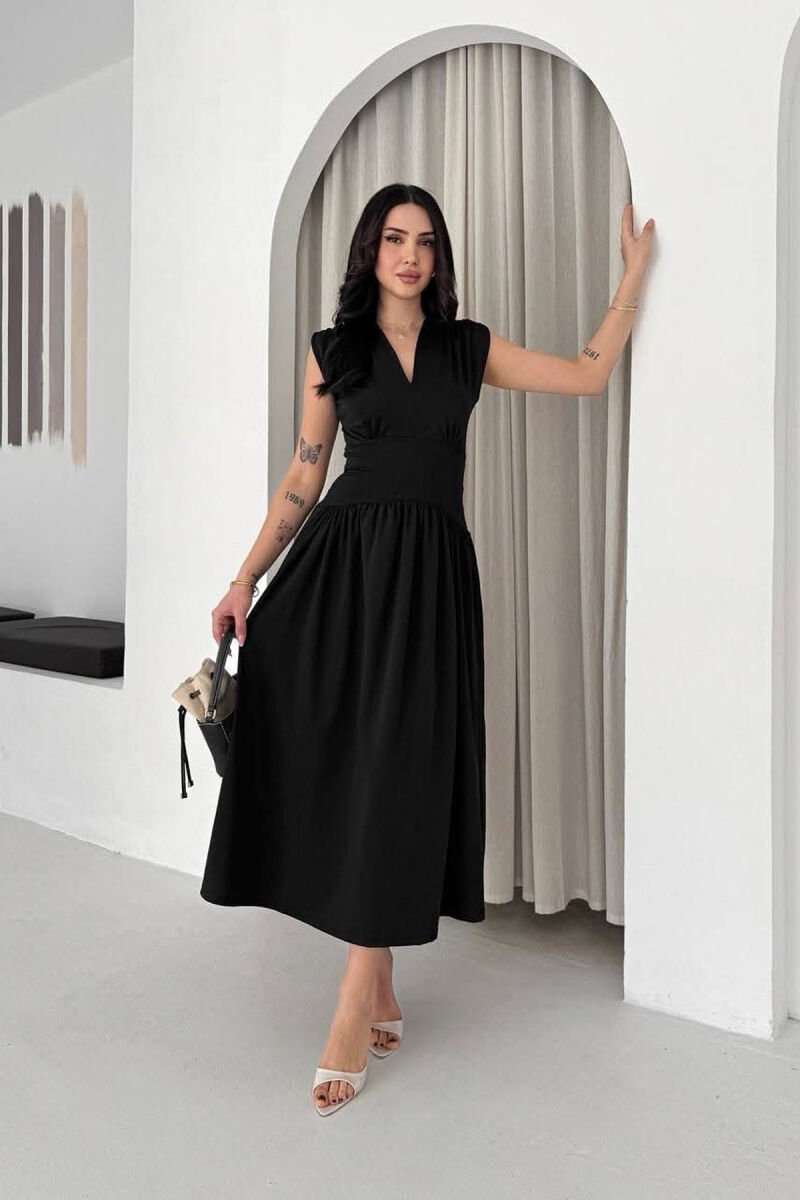 ONE COLOR V NECK SLEEVELESS WOMAN DRESS BLACK/ E ZEZE - 4