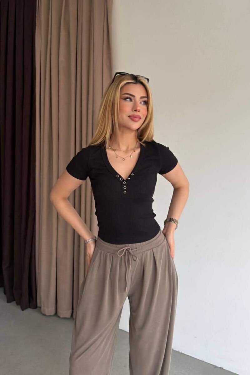 ONE COLOR V NECK WOMAN T-SHIRT BLACK/ E ZEZE - 1