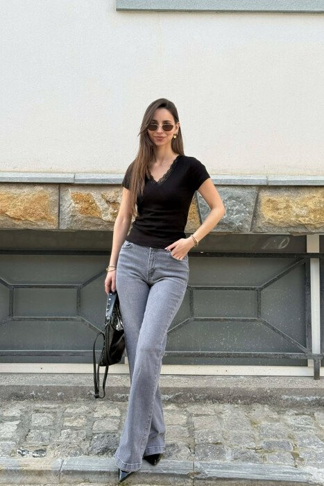 ONE COLOR V-NECK WOMAN T-SHIRT BLACK/ E ZEZE - 2