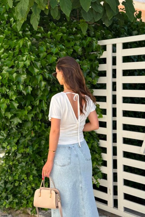 ONE COLOR V NECK WOMAN T- SHIRT WHITE-E BARDHE - 5