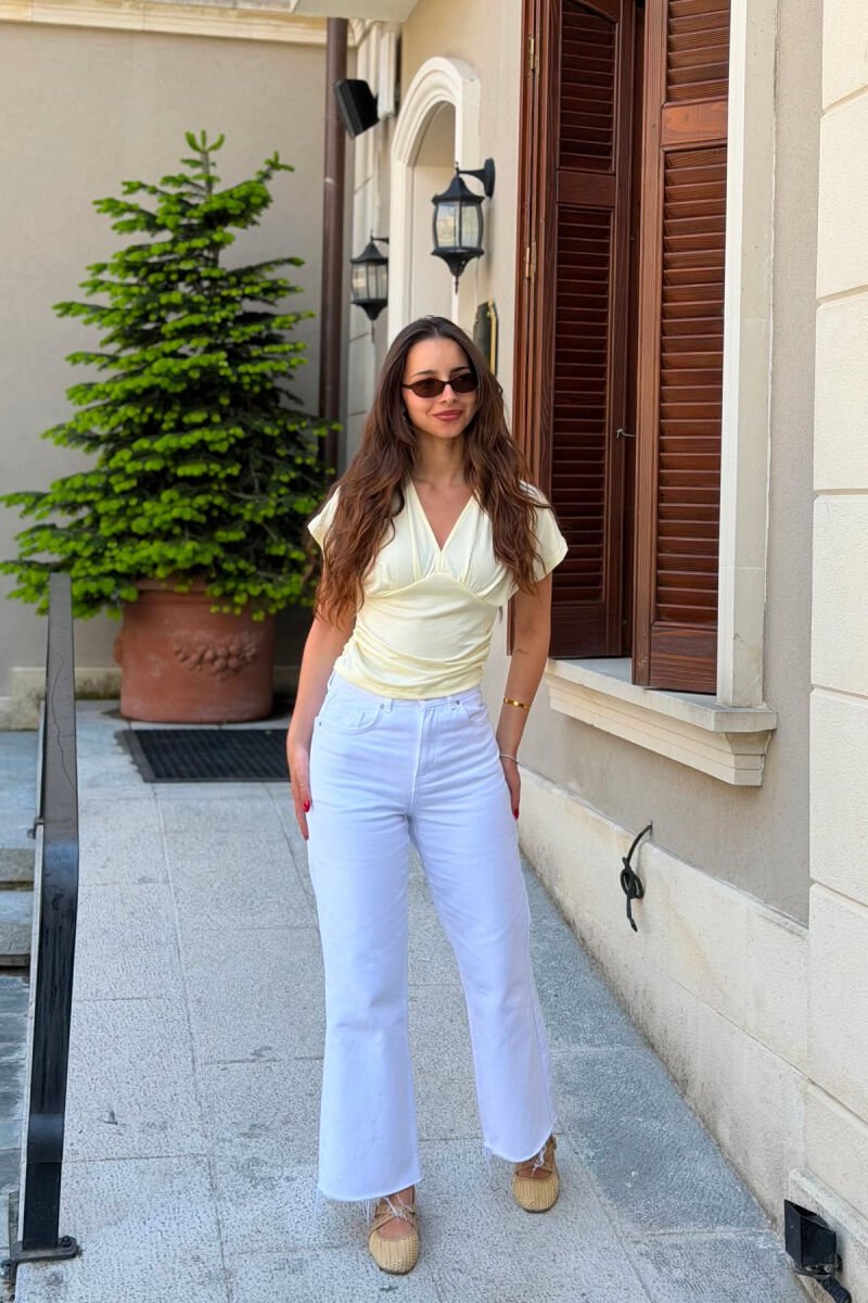 ONE COLOR V NECK WOMAN T- SHIRT YELLOW/E VERDHE - 6