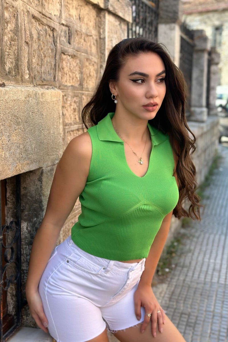 ONE COLOR V-NECK WOMAN TOP GREEN/JESHILE - 1