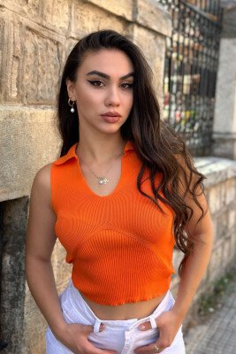 ONE COLOR V-NECK WOMAN TOP ORANGE/PORTOKALLI - 1