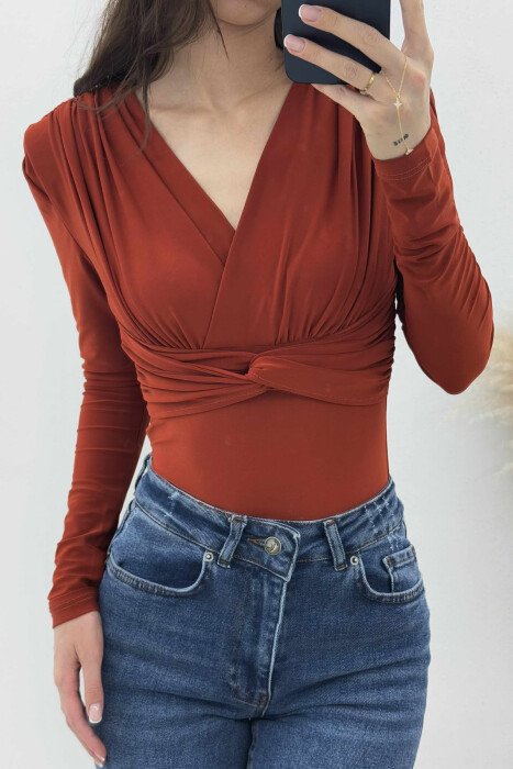 ONE COLOR V NECK WOMEN BODY BRICK/TULLE - KLAUDIO FASHION