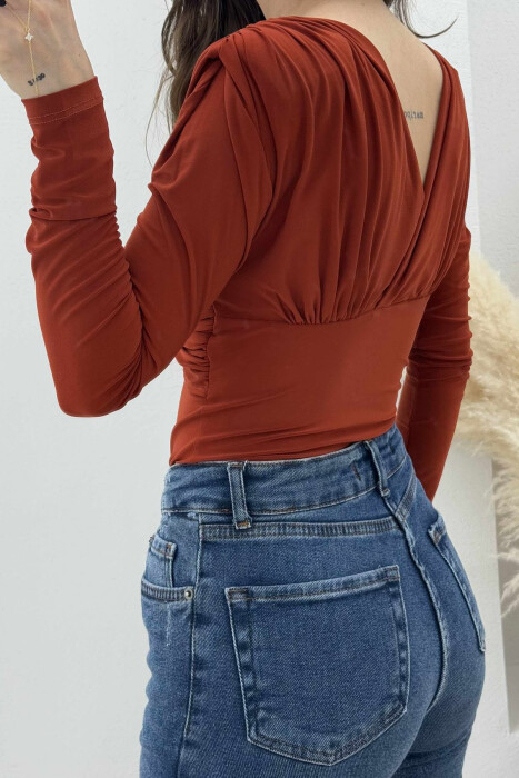 ONE COLOR V NECK WOMEN BODY BRICK/TULLE - 3