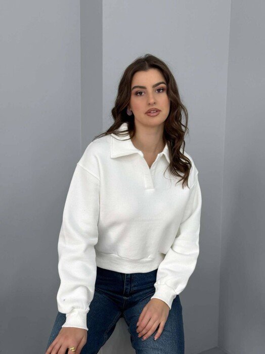 ONE COLOR POLO WOMEN SWEATSHIRT WHITE-E BARDHE - KLAUDIO FASHION