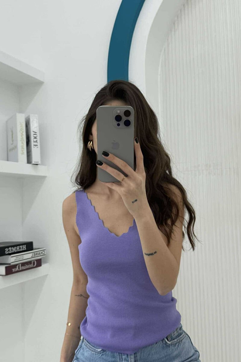 ONE COLOR V NECK WOMEN TANK TOP LIGHT PURPLE/LEZB - 1