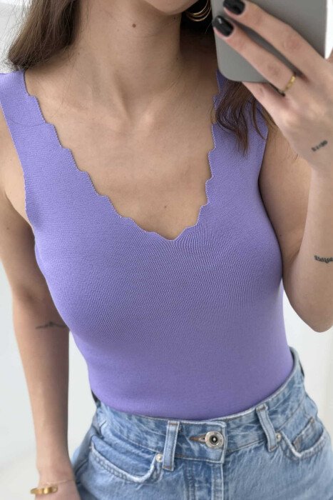 ONE COLOR V NECK WOMEN TANK TOP LIGHT PURPLE/LEZB - 2