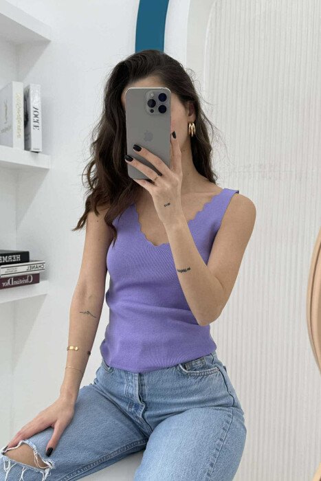 ONE COLOR V NECK WOMEN TANK TOP LIGHT PURPLE/LEZB - 3