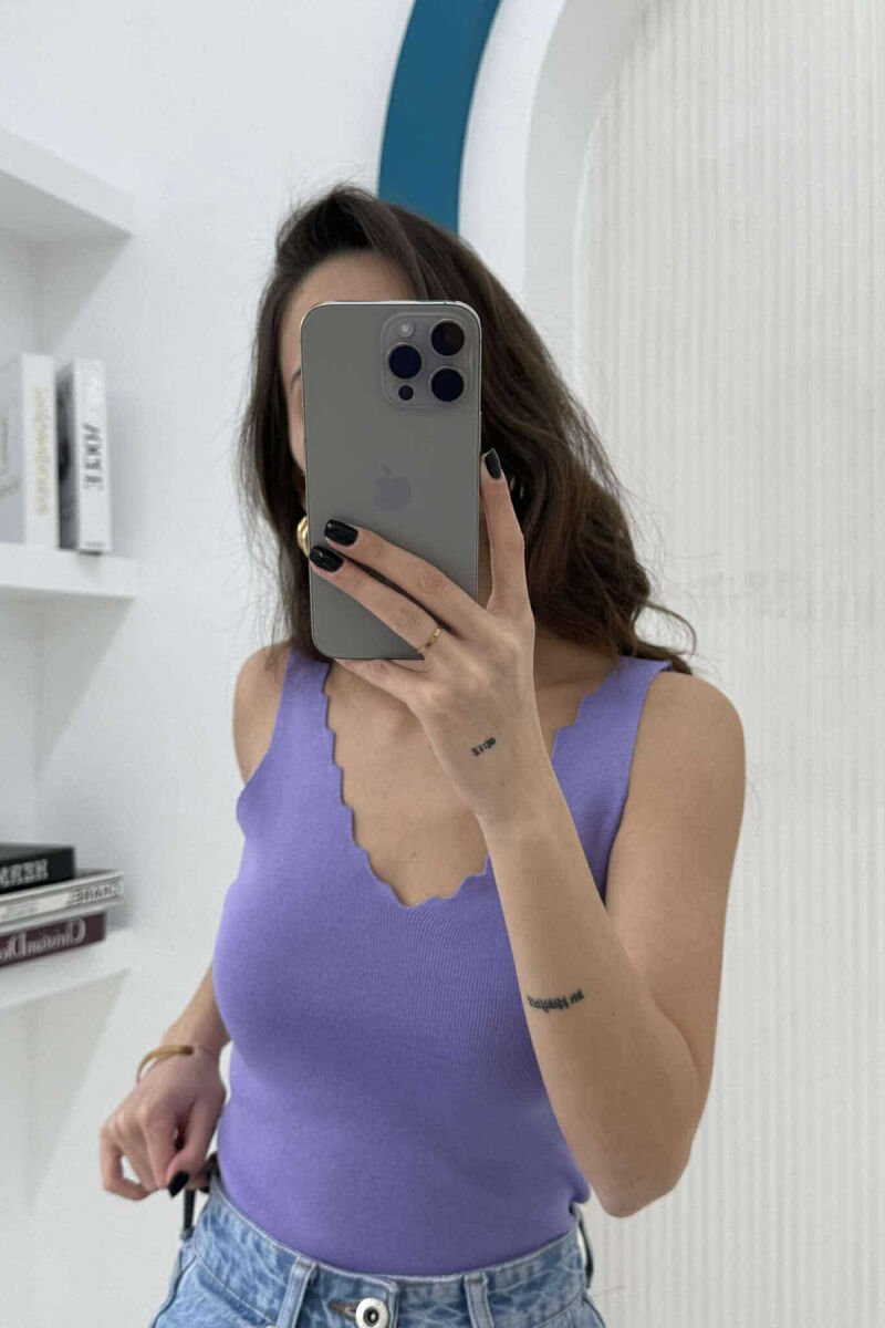 ONE COLOR V NECK WOMEN TANK TOP LIGHT PURPLE/LEZB - 4