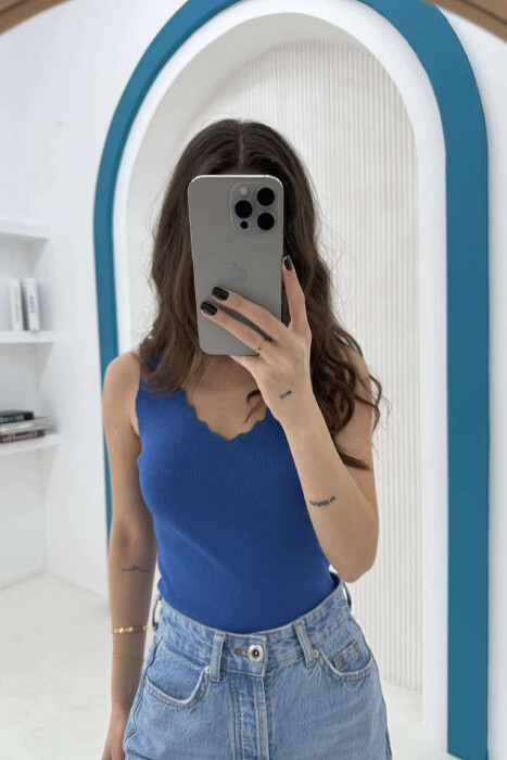 ONE COLOR V NECK WOMEN TANK TOP LIGHTBLUE/BZ - KLAUDIO FASHION