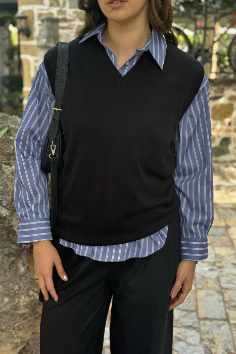 ONE COLOR V NECK WOMEN VEST BLACK/ E ZEZE - 2
