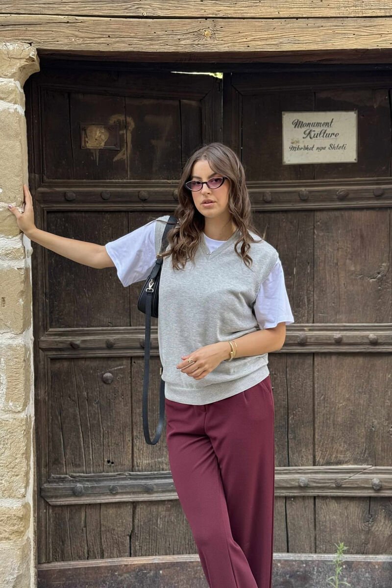 ONE COLOR V NECK WOMEN VEST GREY/GRI - 8