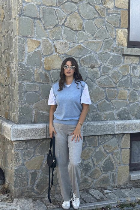 ONE COLOR V NECK WOMEN VEST LIGHTBLUE/BZ 
