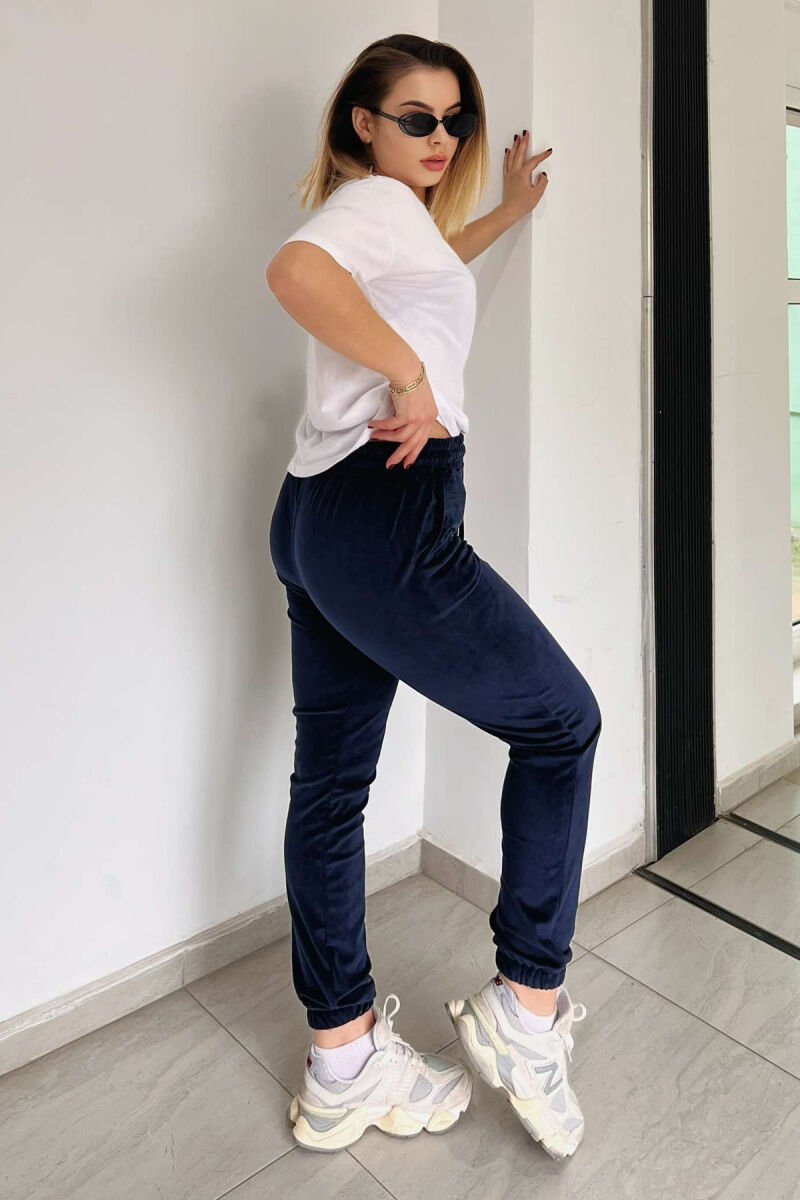 ONE COLOR VELVET ELASTIC WAIST WOMEN SWEATPANTS BLUE/BLU - 2