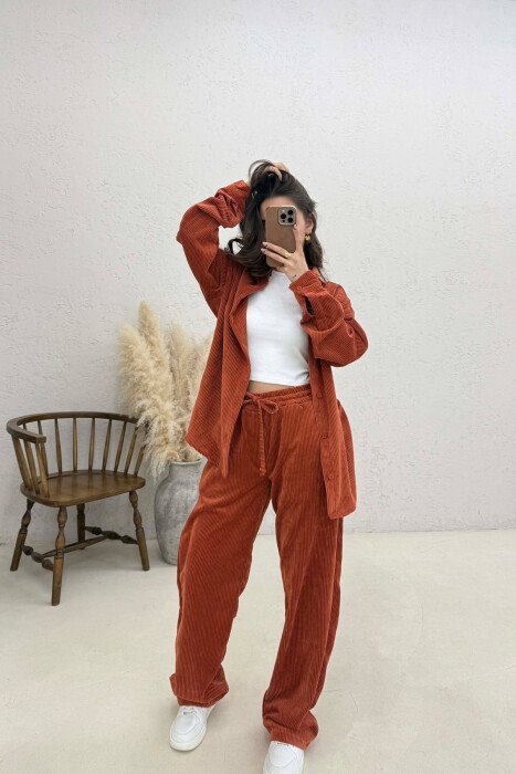 ONE COLOR SHIRT + TROUSERS WOMAN SET BRICK/TULLE - 4