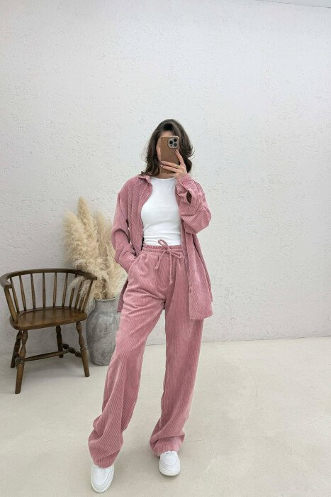 ONE COLOR SHIRT + TROUSERS WOMAN SET POWDER/PUDER - 2