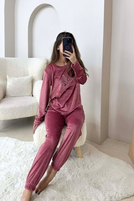 ONE COLOR VELVET SWEATSHIRT+JOGGERS WOMEN PYJAMAS VINEGAR/UTHULL - KLAUDIO FASHION