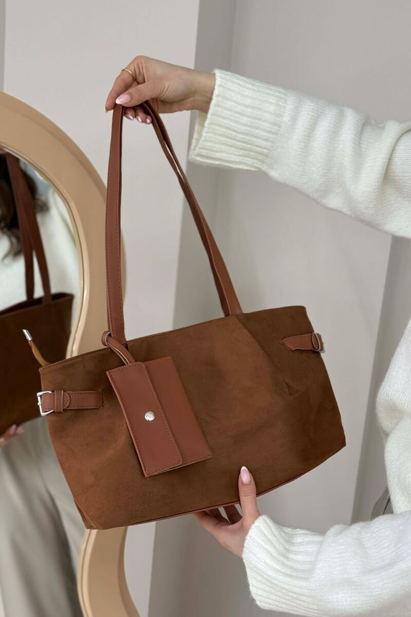 ONE COLOR VELVET WOMAN BAG BROWN/KAFE - 1