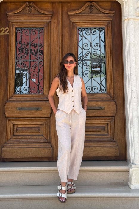 ONE COLOR VEST + BALLON TROUSERS WOMAN SET BEIGE/BEZHE - 1