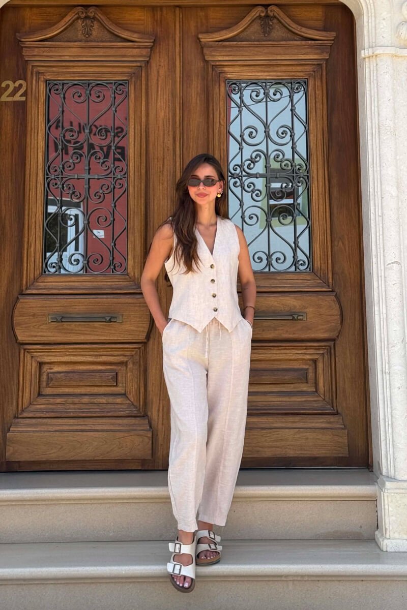 ONE COLOR VEST + BALLON TROUSERS WOMAN SET BEIGE/BEZHE - 1