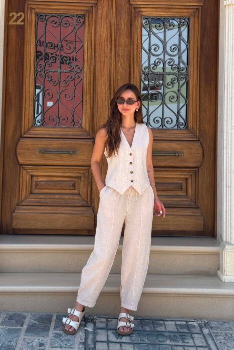 ONE COLOR VEST + BALLON TROUSERS WOMAN SET BEIGE/BEZHE - 2