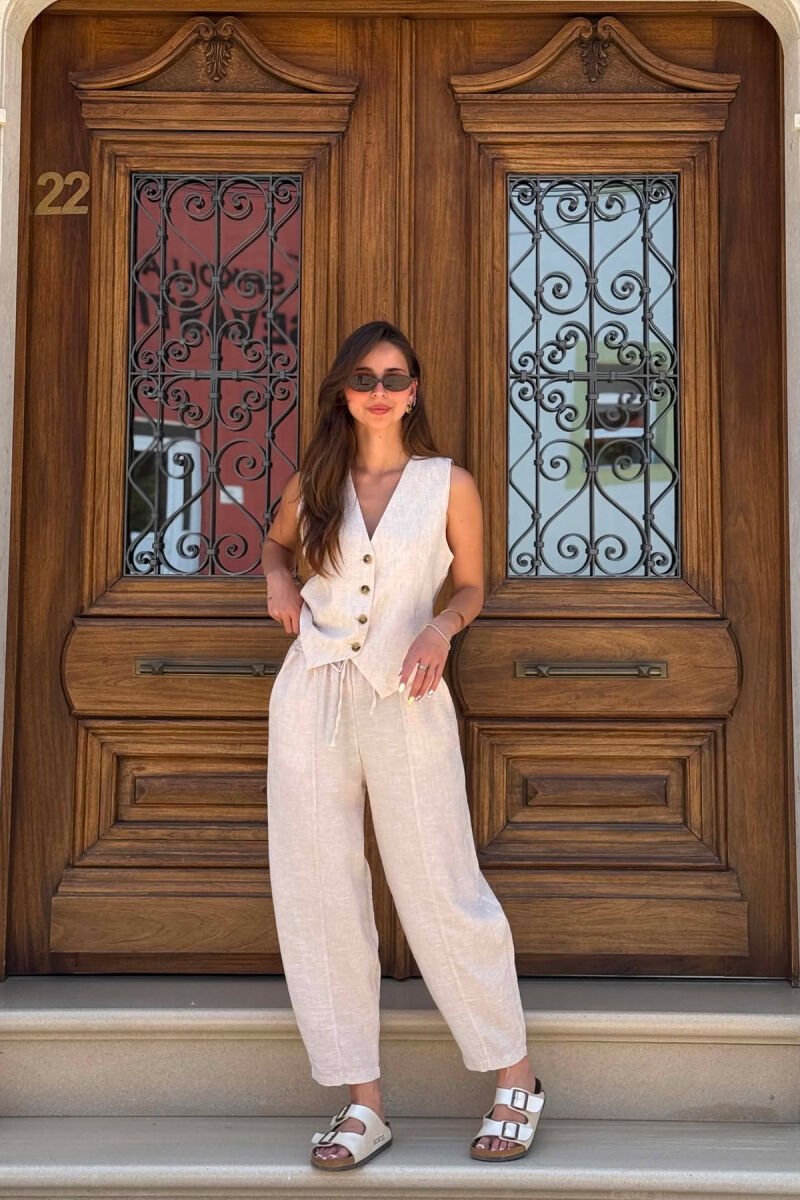 ONE COLOR VEST + BALLON TROUSERS WOMAN SET BEIGE/BEZHE - 3