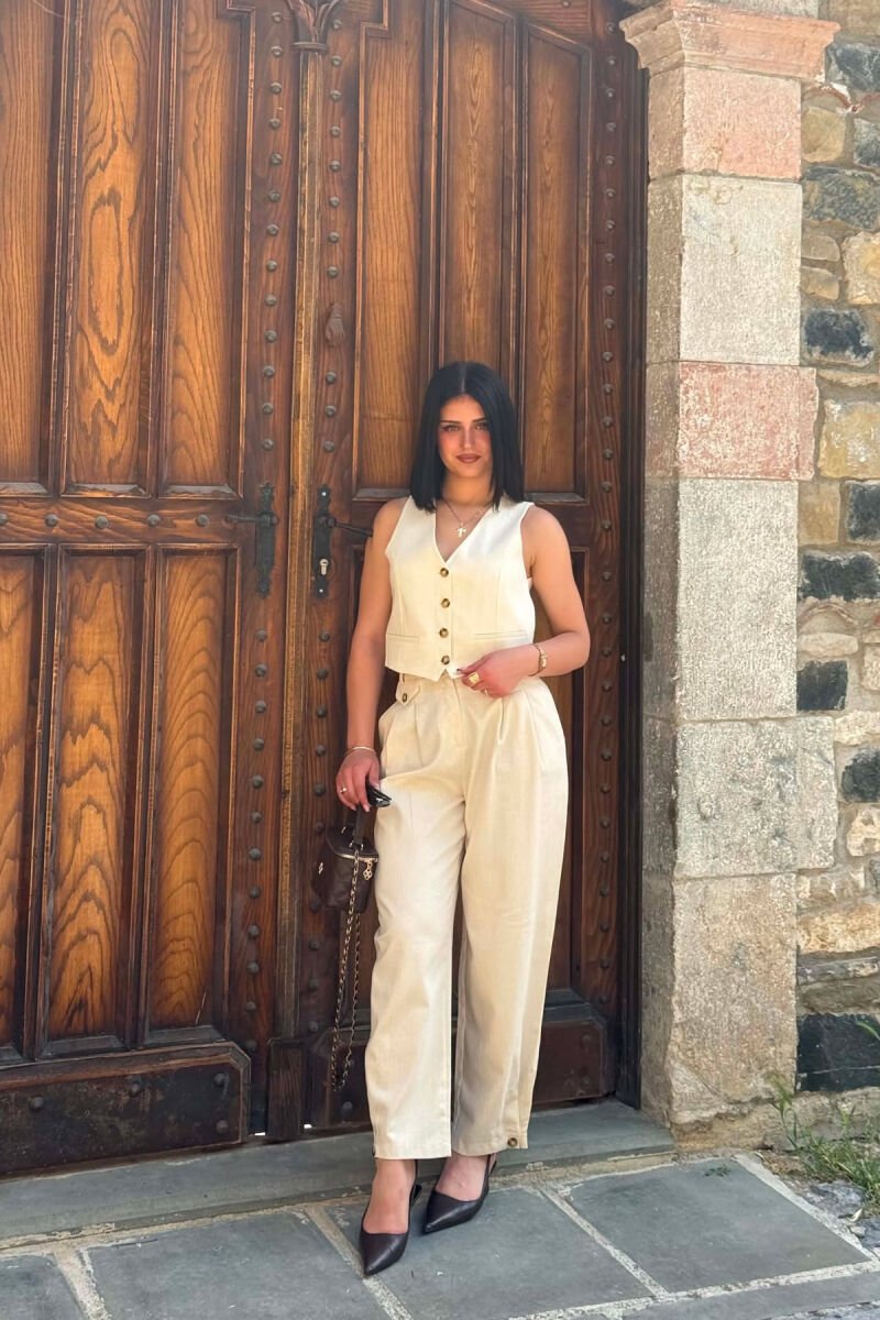ONE COLOR VEST + BALLON TROUSERS WOMAN SET CREAM/KREM - 1