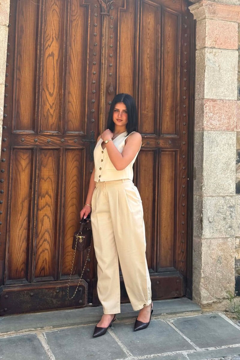 ONE COLOR VEST + BALLON TROUSERS WOMAN SET CREAM/KREM - 2