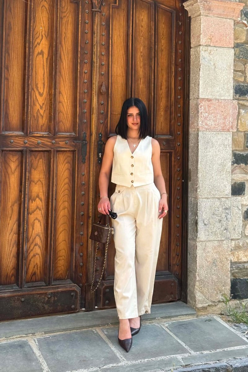 ONE COLOR VEST + BALLON TROUSERS WOMAN SET CREAM/KREM - 3
