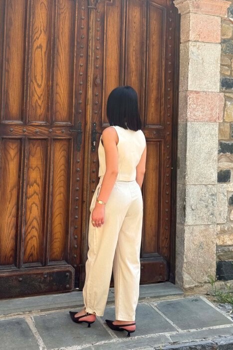 ONE COLOR VEST + BALLON TROUSERS WOMAN SET CREAM/KREM - 6