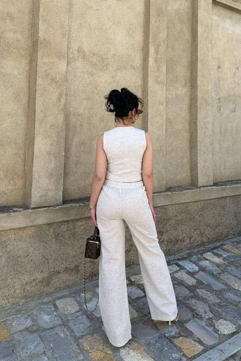 ONE COLOR VEST + ELASTIC WAIST TROUSERS WOMAN SET BEIGE/BEZHE - 3