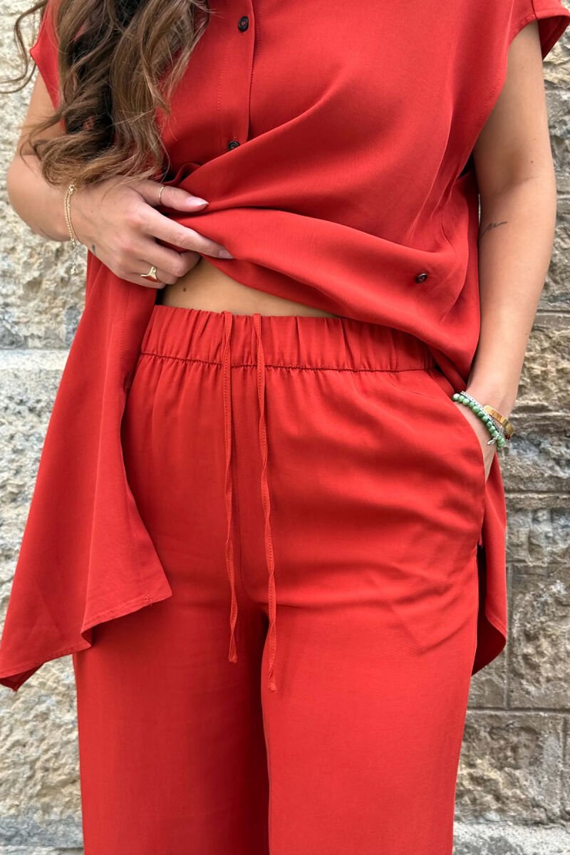ONE COLOR VEST + ELASTIC WAIST TROUSERS WOMAN SET BRICK/TULLE - 5