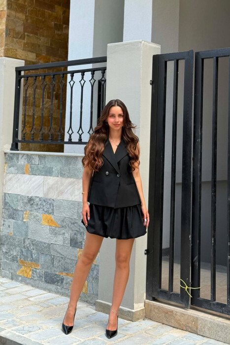 ONE COLOR VEST + SHORT SKIRT WOMAN SET BLACK/ E ZEZE 