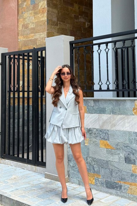 ONE COLOR VEST + SHORT SKIRT WOMAN SET LIGHT GREY/GZ 