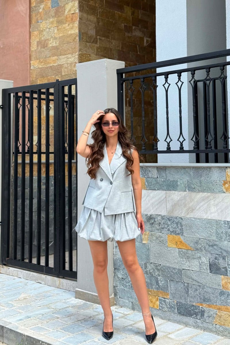 ONE COLOR VEST + SHORT SKIRT WOMAN SET LIGHT GREY/GZ - 1