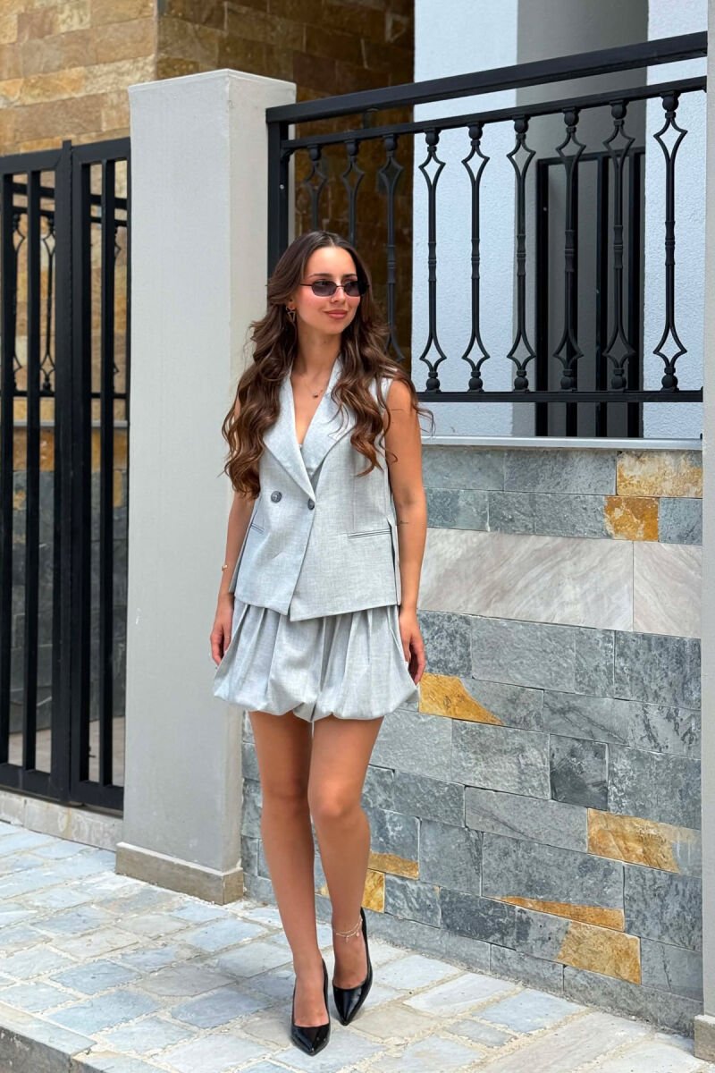 ONE COLOR VEST + SHORT SKIRT WOMAN SET LIGHT GREY/GZ - 5