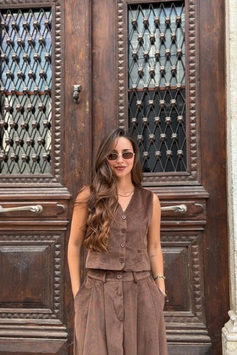 ONE COLOR VEST + SKIRT WOMAN SET BROWN/KAFE - 3
