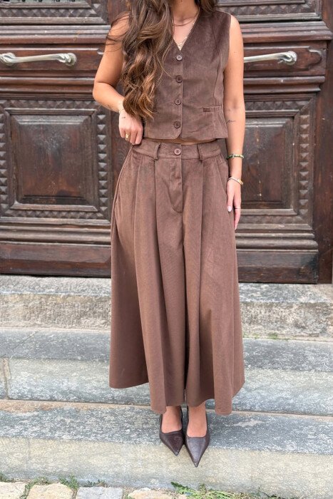 ONE COLOR VEST + SKIRT WOMAN SET BROWN/KAFE - 4