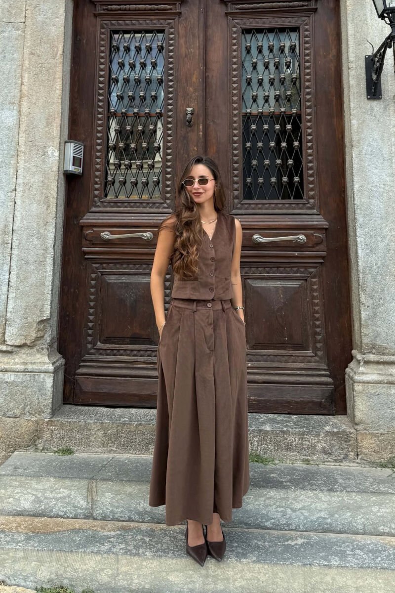 ONE COLOR VEST + SKIRT WOMAN SET BROWN/KAFE - 5