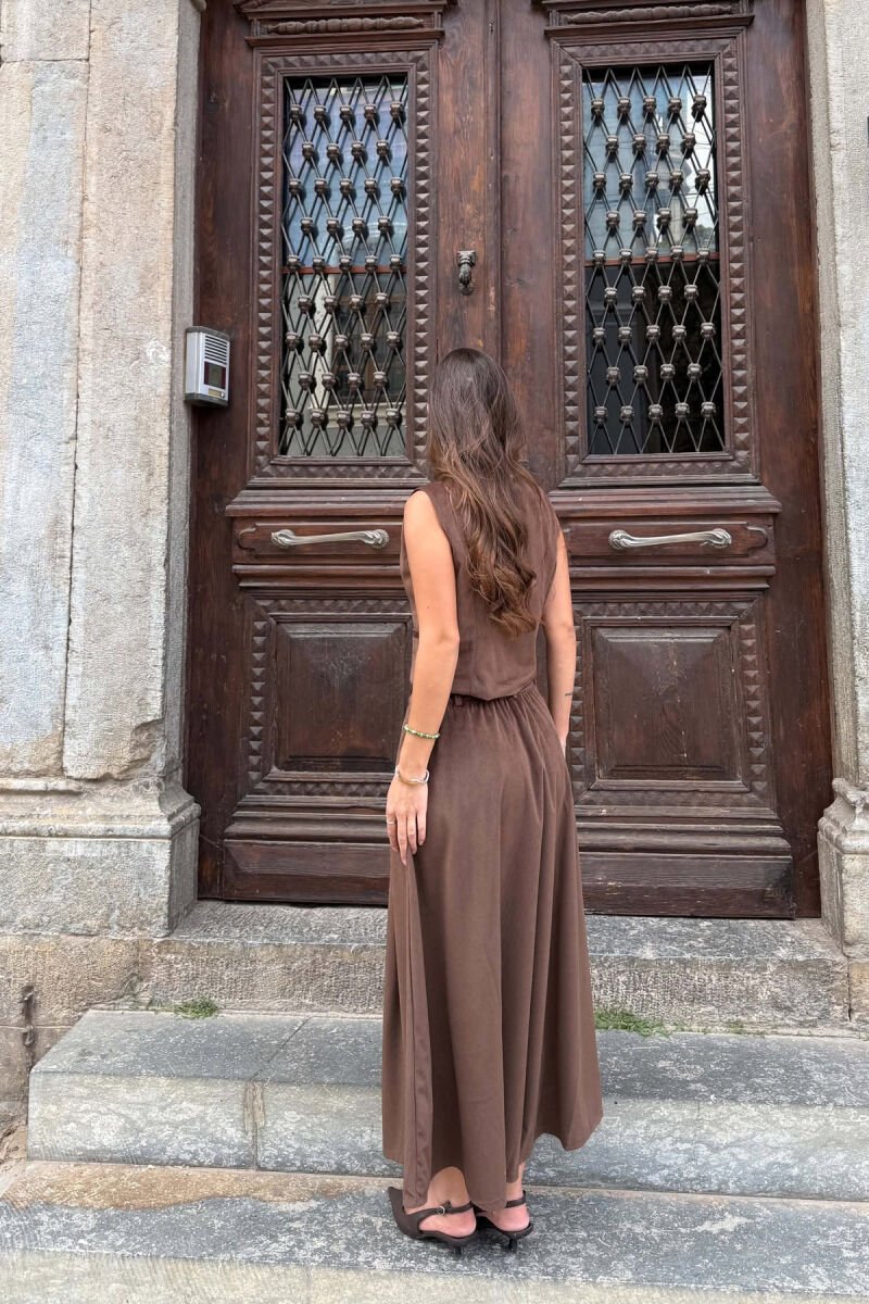 ONE COLOR VEST + SKIRT WOMAN SET BROWN/KAFE - 6