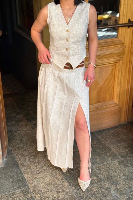 ONE COLOR VEST + SKIRT WOMAN SET CREAM/KREM - 2