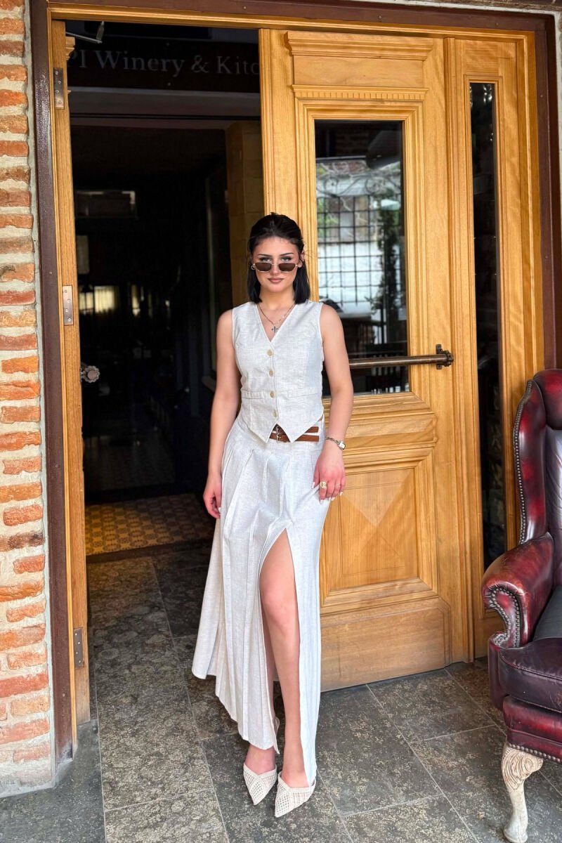 ONE COLOR VEST + SKIRT WOMAN SET CREAM/KREM - 5