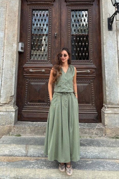 ONE COLOR VEST + SKIRT WOMAN SET GREEN/JESHILE 
