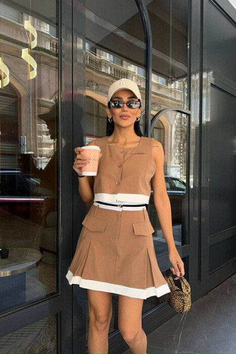 ONE COLOR VEST+ SKIRT WOMEN SET BROWN/KAFE - KLAUDIO FASHION