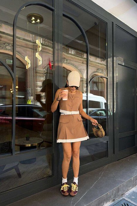 ONE COLOR VEST+ SKIRT WOMEN SET BROWN/KAFE - 7