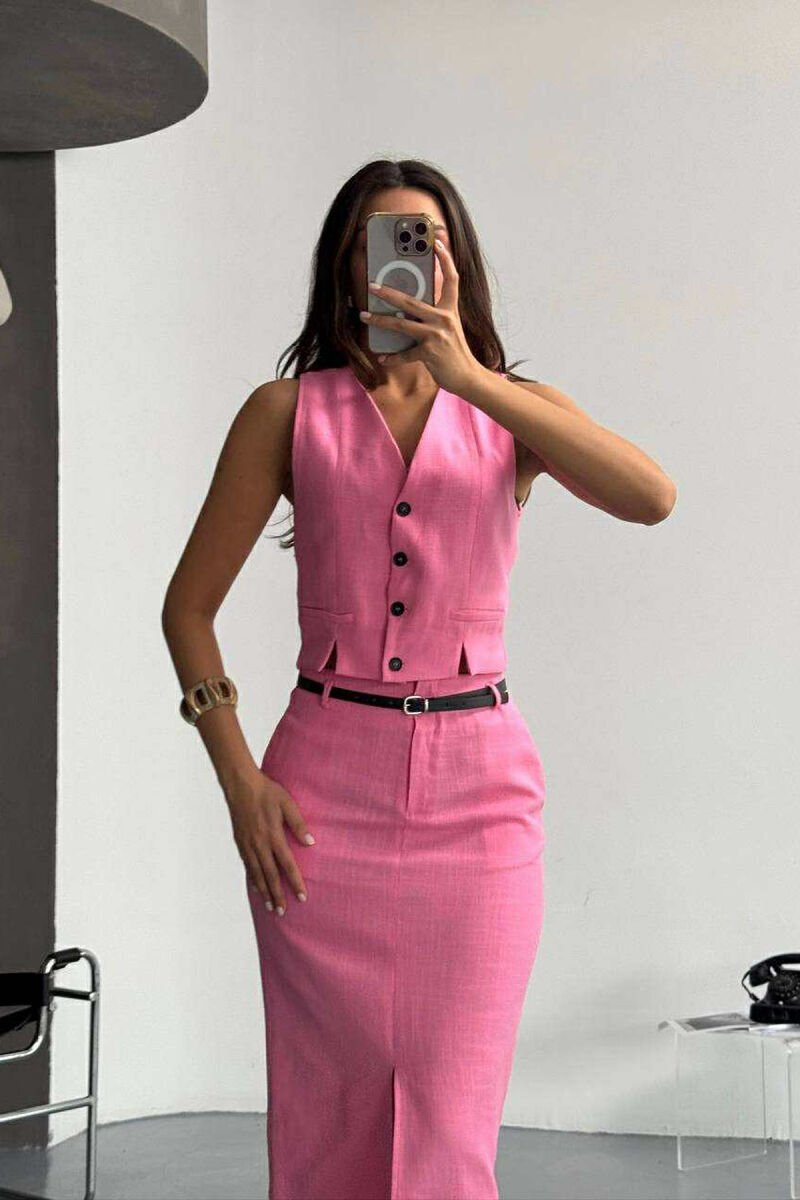 ONE COLOR VEST+ SKIRT WOMEN SET PINK/ROZE - 5