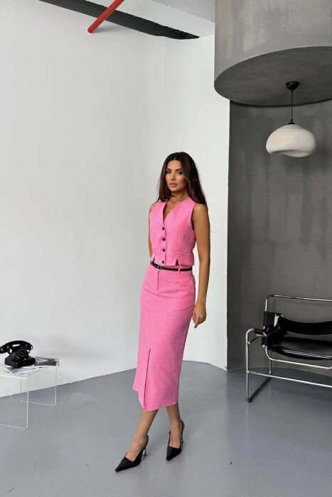 ONE COLOR VEST+ SKIRT WOMEN SET PINK/ROZE - 6